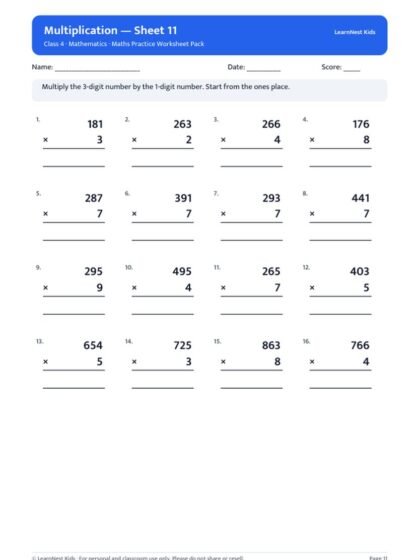Class 4 Maths Practice Worksheet Pack — sample page 2