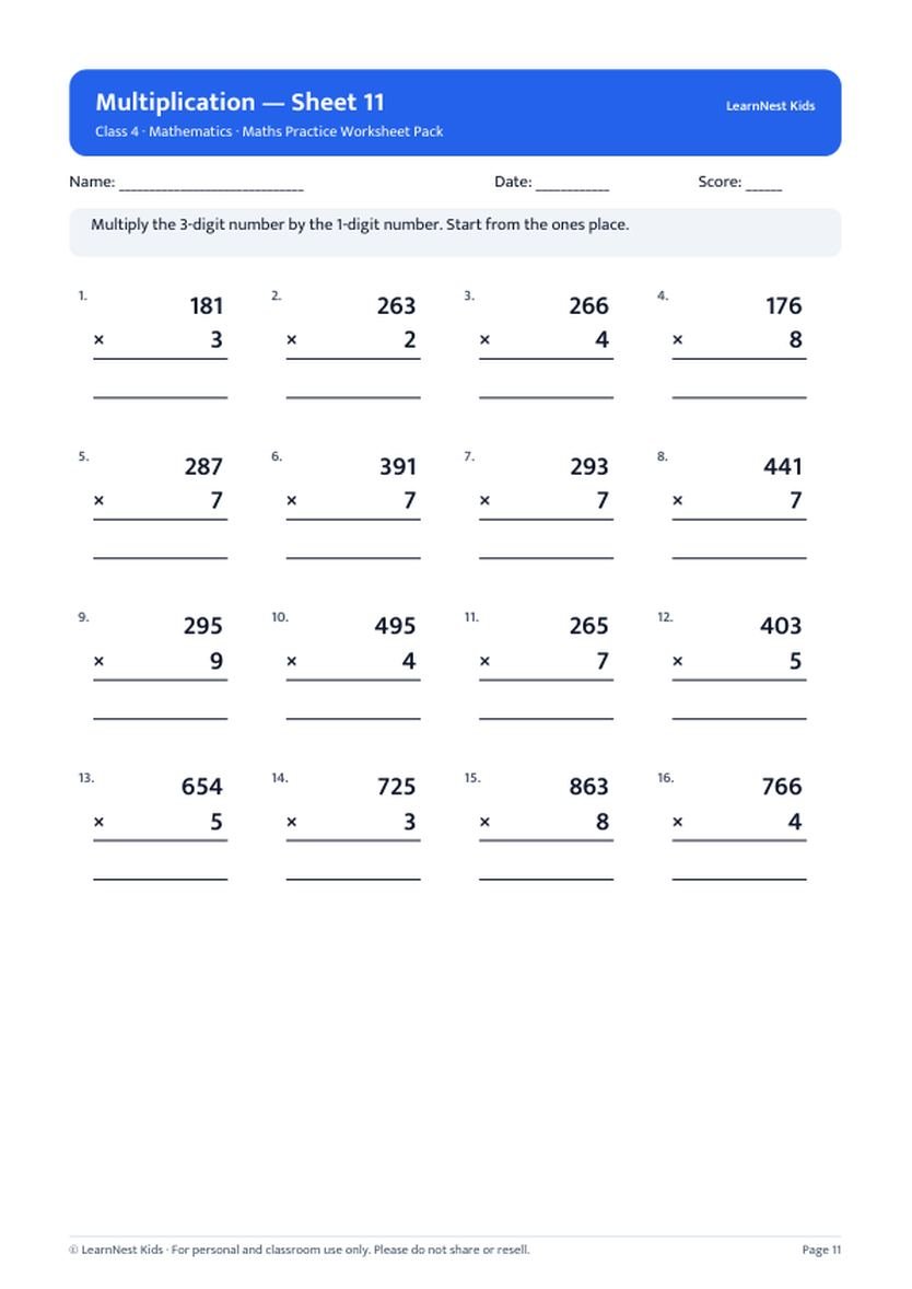 Class 4 Maths Practice Worksheet Pack — sample page 2
