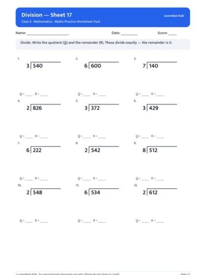 Class 4 Maths Practice Worksheet Pack — sample page 3