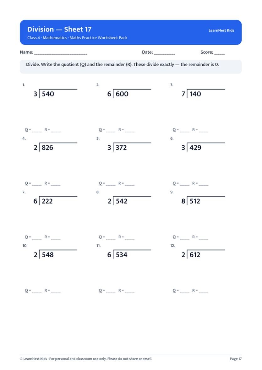 Class 4 Maths Practice Worksheet Pack — sample page 3