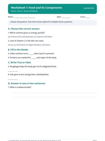 Class 6 Science Workbook — sample page 1