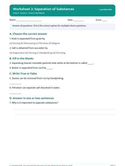 Class 6 Science Workbook — sample page 2