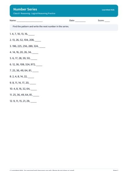Class 8 Logical Reasoning Practice Book — sample page 1