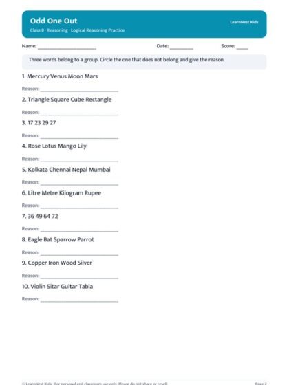 Class 8 Logical Reasoning Practice Book — sample page 2