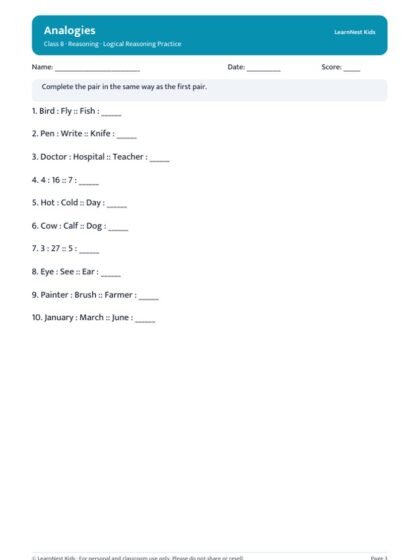Class 8 Logical Reasoning Practice Book — sample page 3